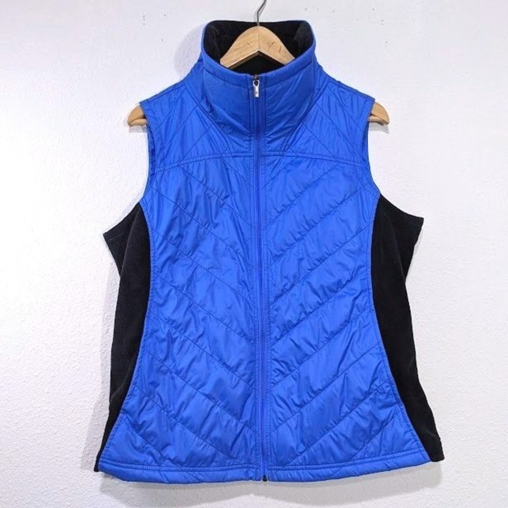 Columbia Women Vest XL Blue Black Fleece Puffer‎ Sleeveless Outdoor Zip Fit